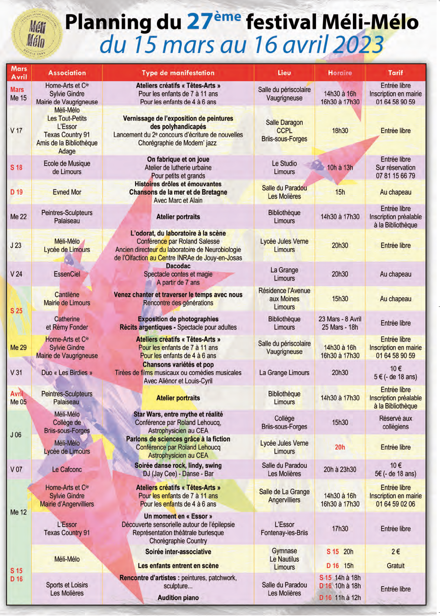 Méli Mélo CCPL 2023 planning