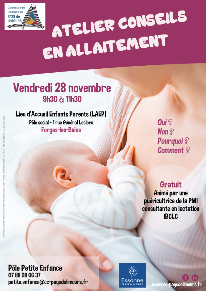 Affiche atelier allaitement du 28 novembre 2025