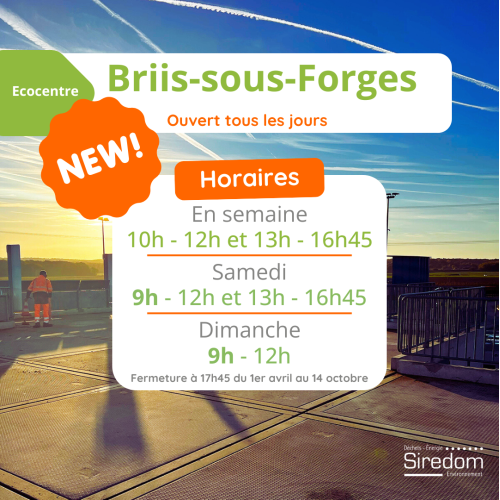 Siredom - Déchèterie de Briis-sous-Forges, horaires 2025