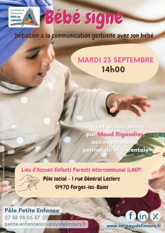 Atelier bébé signe, septembre et novembre 2025