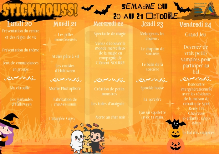 Programme d&aposactivités ACM maternel 20 au 24 octobre - Stickmouss