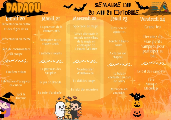 Programme d&aposactivités ACM maternel 20 au 24 octobre - Dadaou