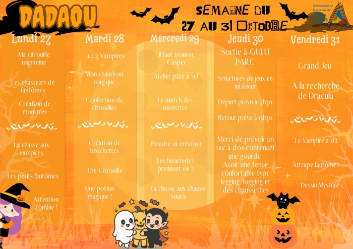 Programme d&aposactivités ACM maternel 27 au 31 octobre - Dadaou