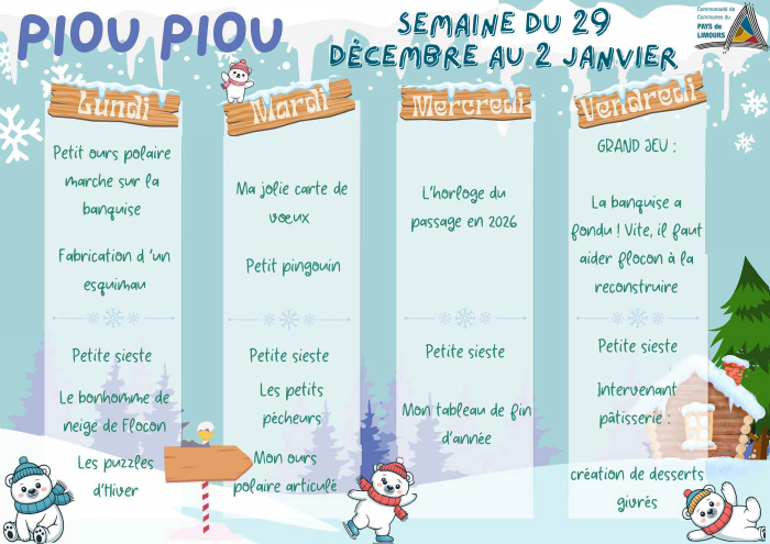 PiouPiou - programme du 29 décembre au 2 janvier