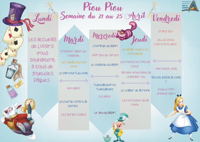 Planning Piou Piou - Semaine du 21 au 25 avril