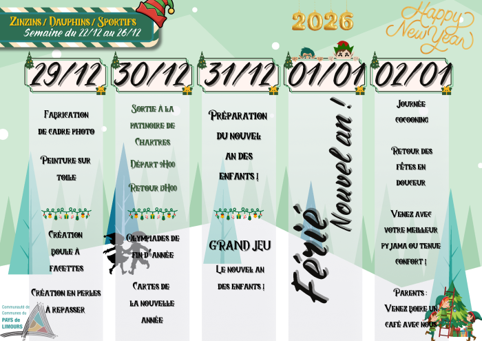 Planning vacances Noël 2025 4 - élémentaires 2025