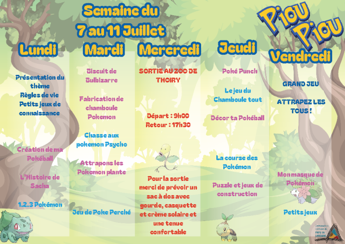 Planning ACM Maternel - Piou piou 1 - 7 et 11 juillet 
