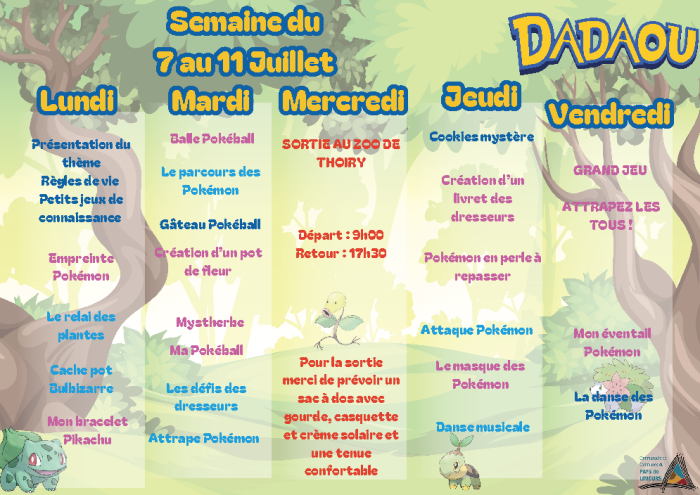 Planning ACM Maternel - Piou piou 2 - 7 et 11 juillet 