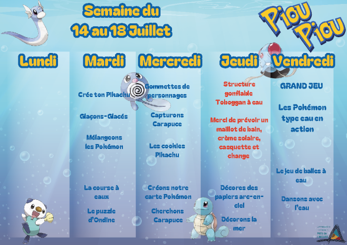 Planning ACM Maternel - Piou piou 1 - 14 et 18 juillet 