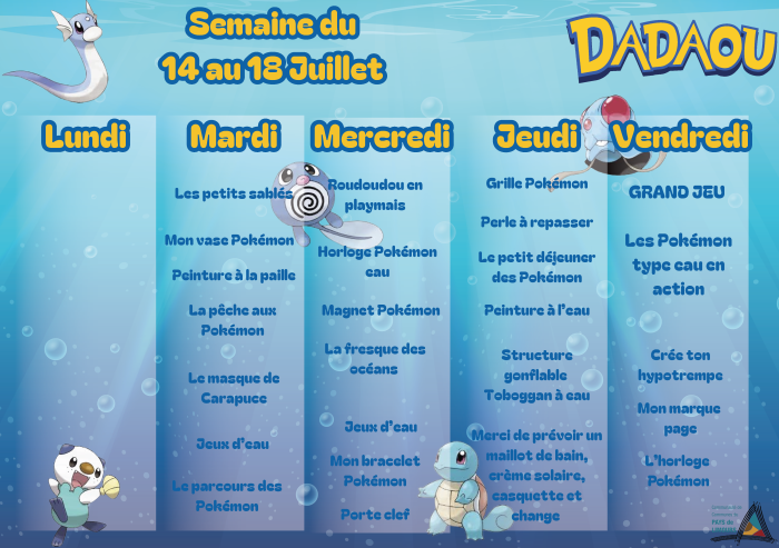 Planning ACM Maternel - Piou piou 2 - 14 et 18 juillet 