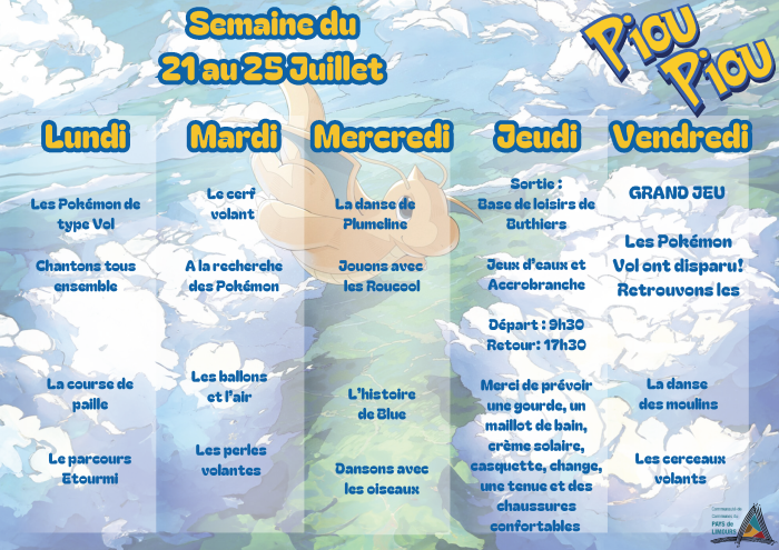 Planning ACM Maternel - Piou piou 1 - 21 et 25 juillet 