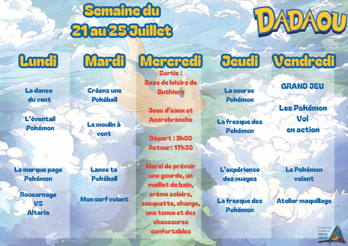 Planning ACM Maternel - Piou piou 2 - 21 et 25 juillet 