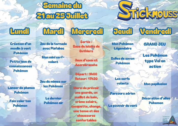 Planning ACM Maternel - Piou piou 3 - 21 et 25 juillet 