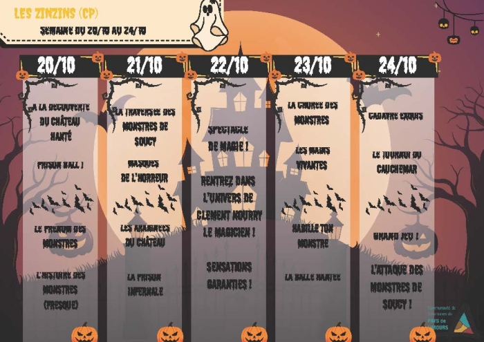 Programme d&aposactivités ACM élémentaire 20 au 24 octobre - Les zinzins (CP)